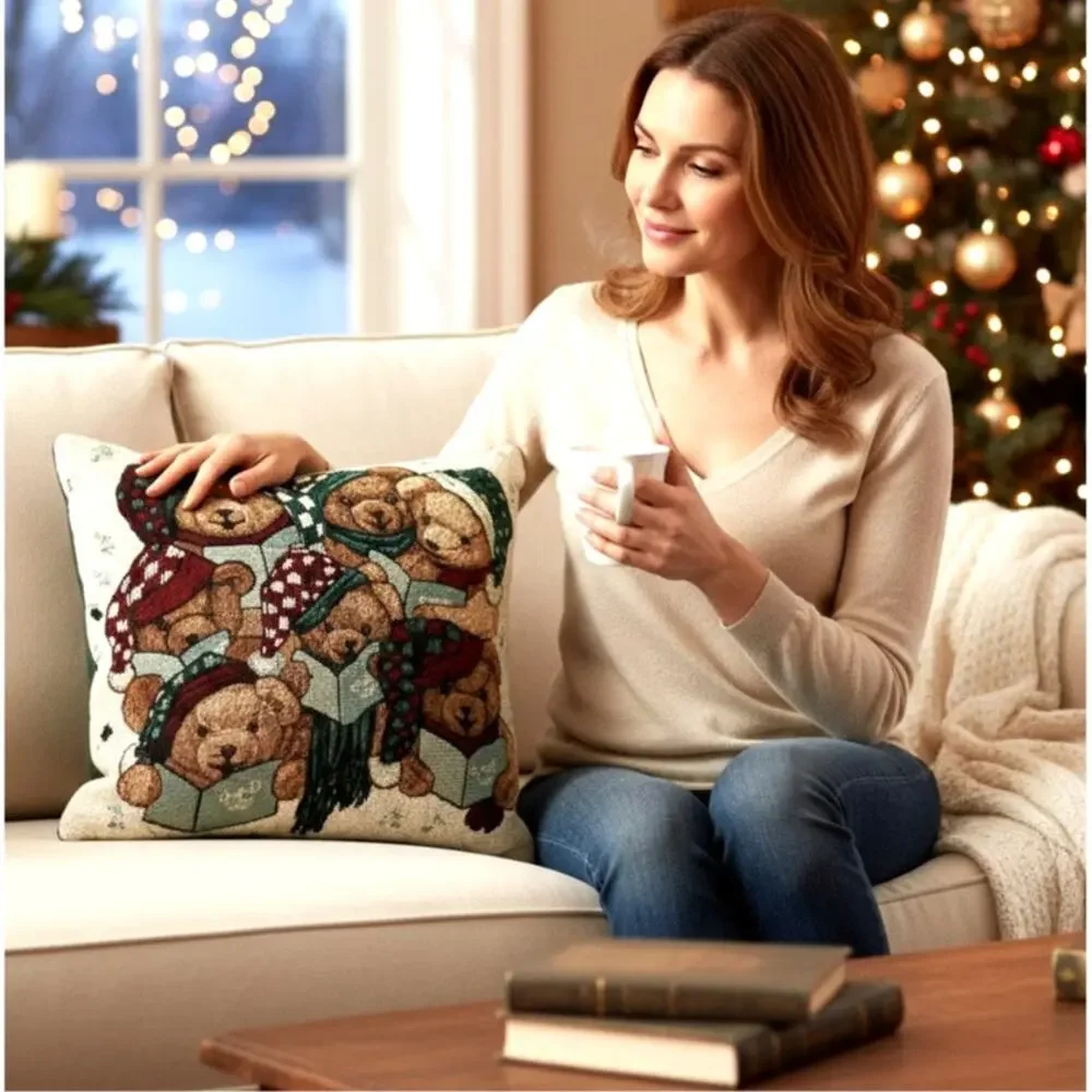 🧸🎵🎄Vintage Teddy Bear Choir Christmas Throw Pillow 15